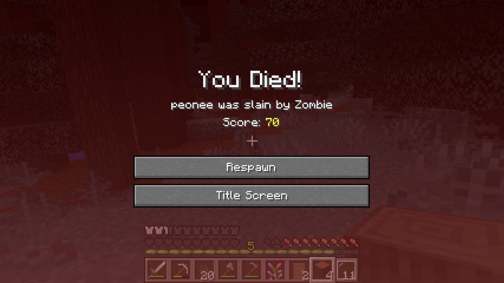 Minecraft player died screen referring to the choice of quitting or trying again in the context of content creation.